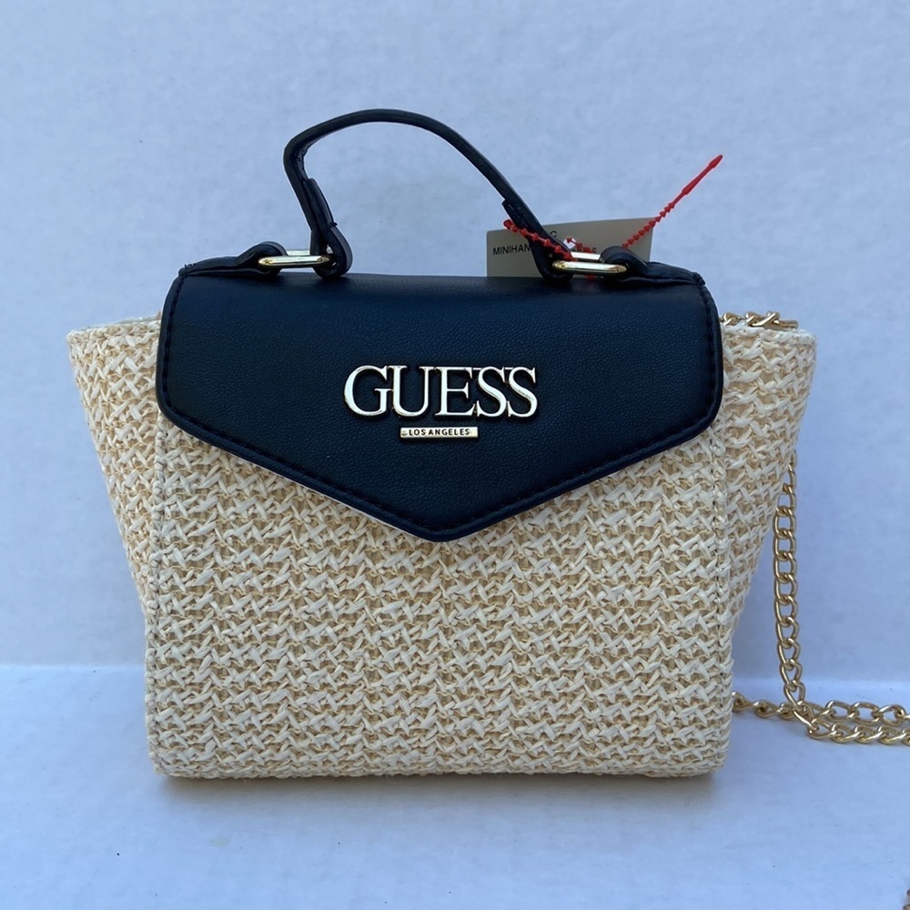New GUESS BLAIRE SATCHEL CROSSBODY HANDBAG Mini Straw Shoulder Bag